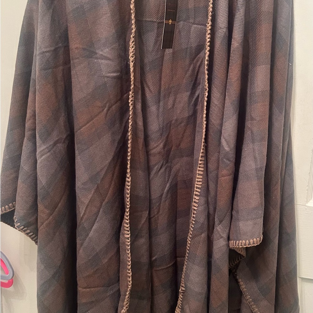Torrid Brown Outlander Plaid Poncho with Fringe